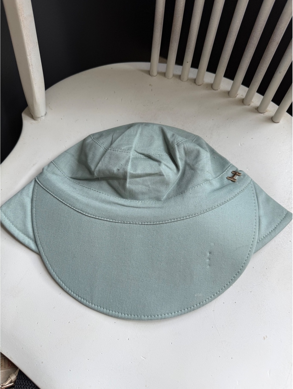 Halston Light Green Cotton Bucket Hat with Metal H Logo